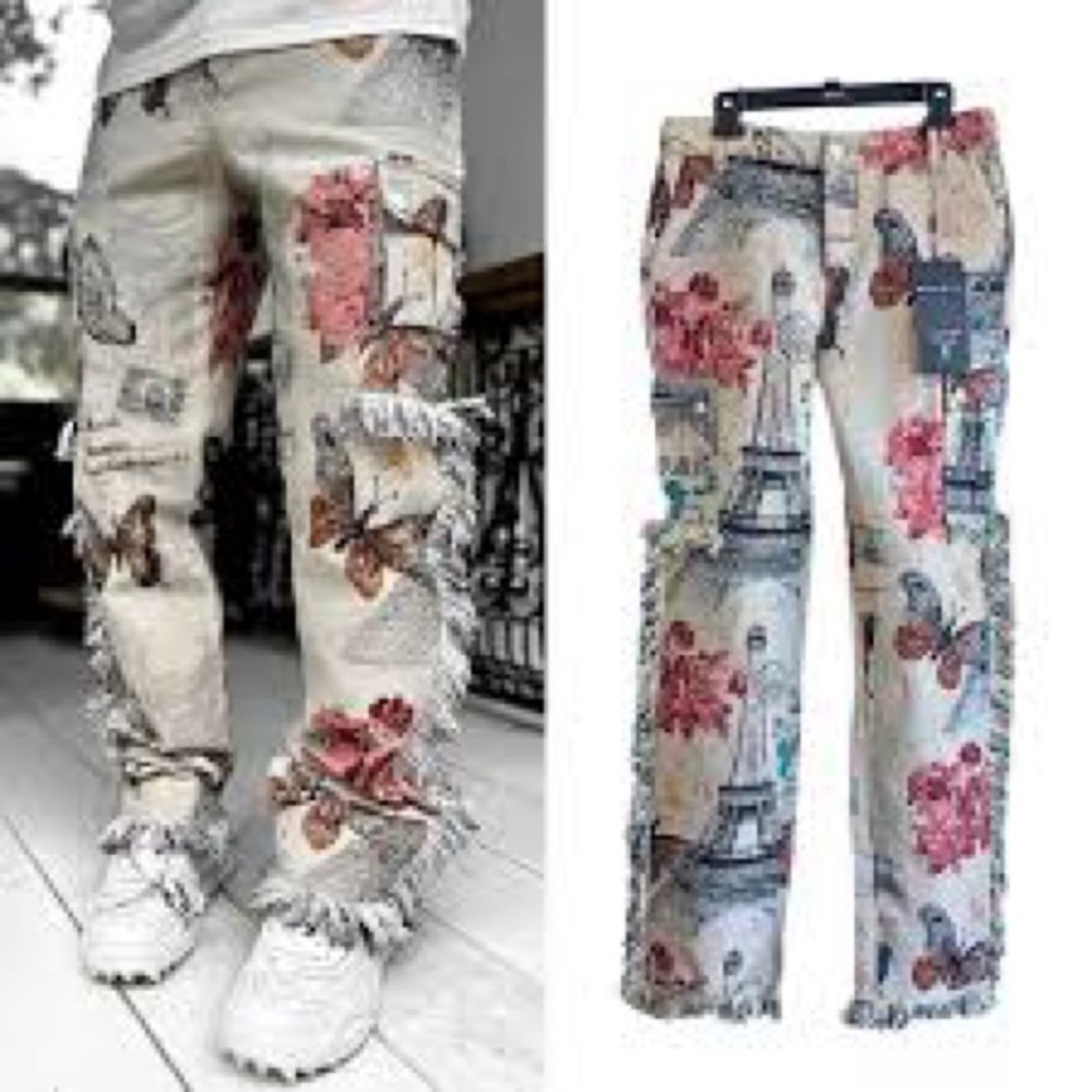 Artistic Patchwork Fringe Pants - image 1